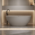 63'' Freestanding Bathtub Resin Stone Soaking Bathtub Solid Surface Modern Tubs with Overflow and Pop-up Drain