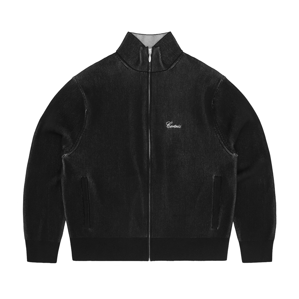 2 TONE RIBBED KNIT ZIP UP [BLACK] CRTZRTW