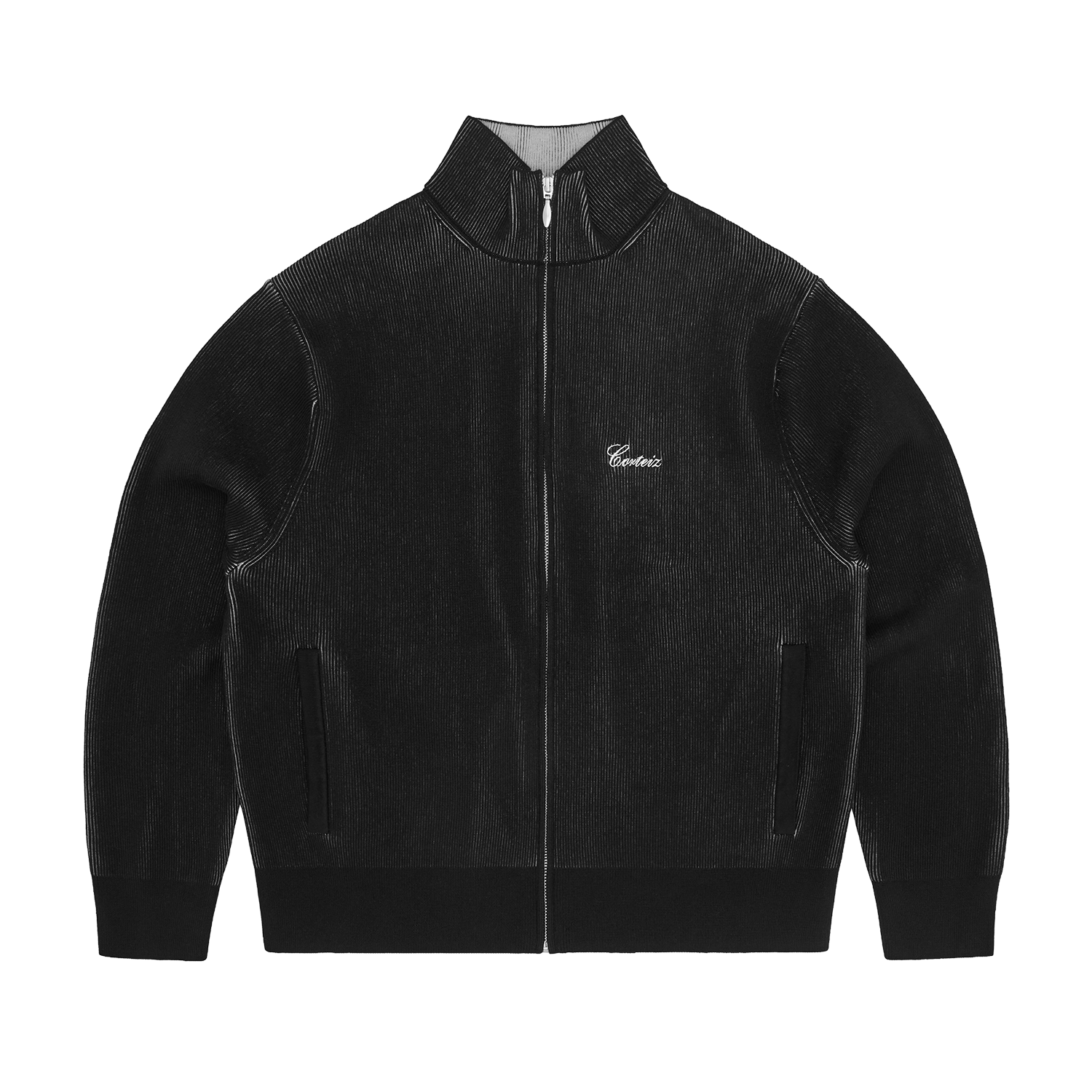 2 TONE RIBBED KNIT ZIP UP [BLACK] CRTZRTW