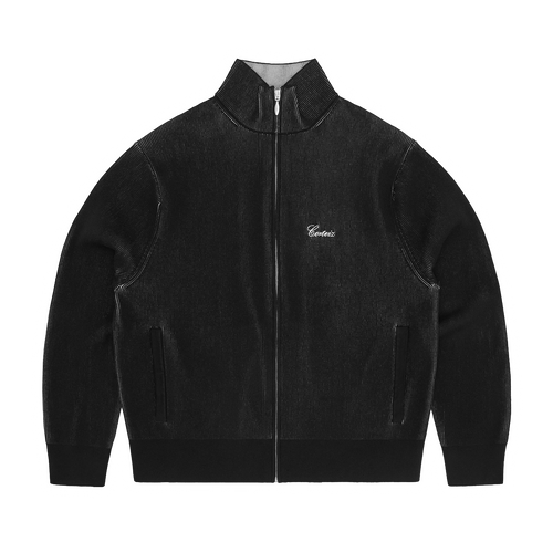 2 TONE RIBBED KNIT ZIP UP [BLACK] CRTZRTW