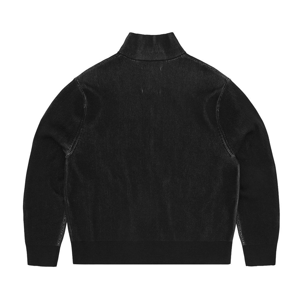 2 TONE RIBBED KNIT ZIP UP [BLACK] CRTZRTW