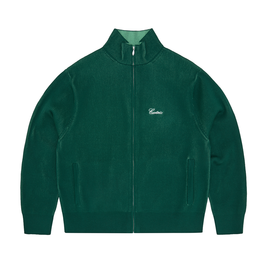 2 TONE RIBBED KNIT ZIP UP [GREEN] CRTZRTW