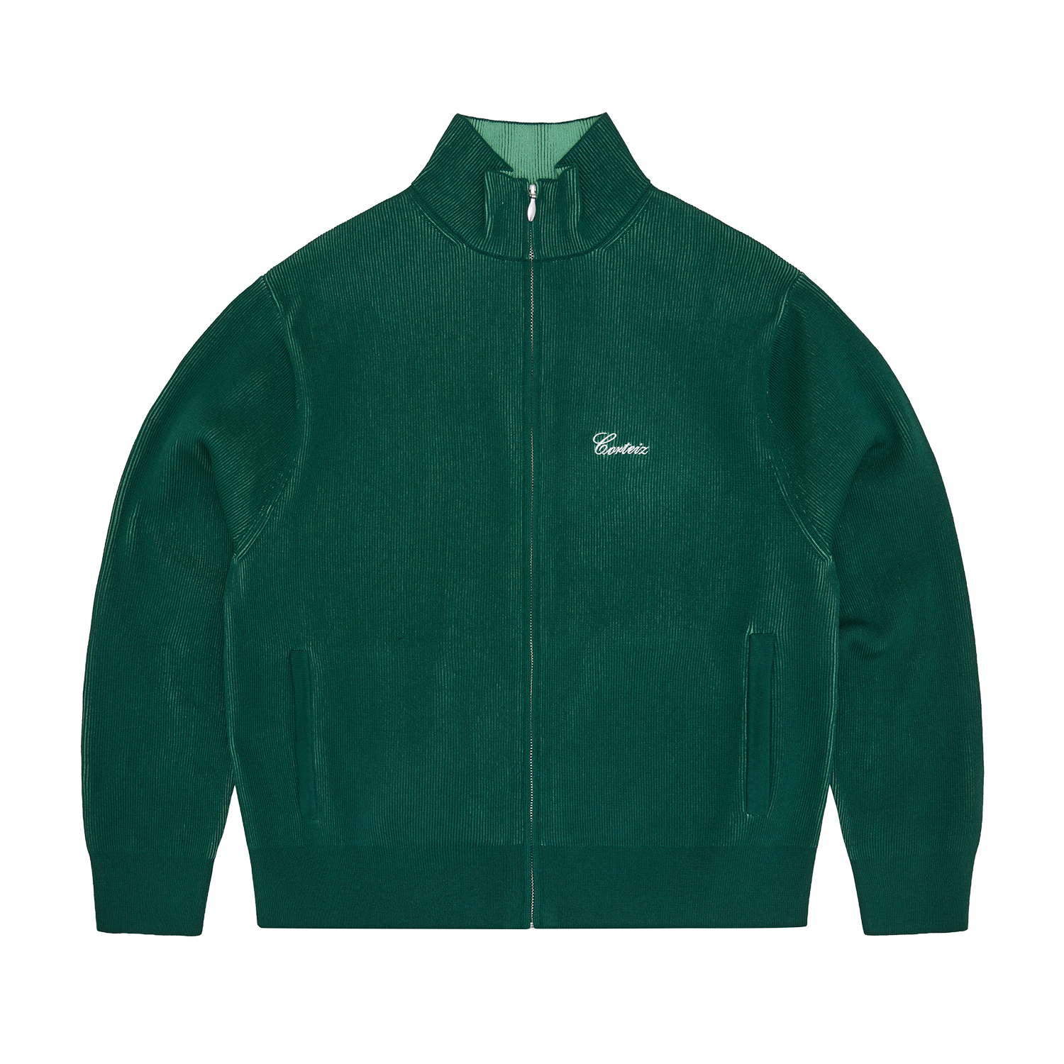 2 TONE RIBBED KNIT ZIP UP [GREEN] CRTZRTW