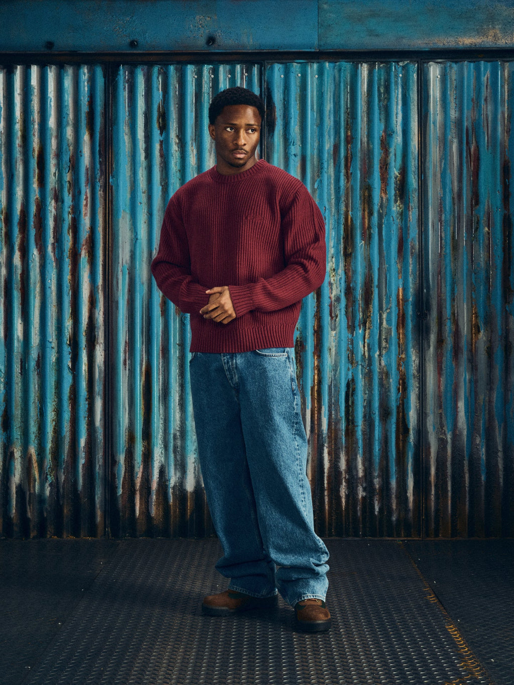 CROCHET APPLIQUE KNIT CREW [BURGUNDY] CRTZRTW