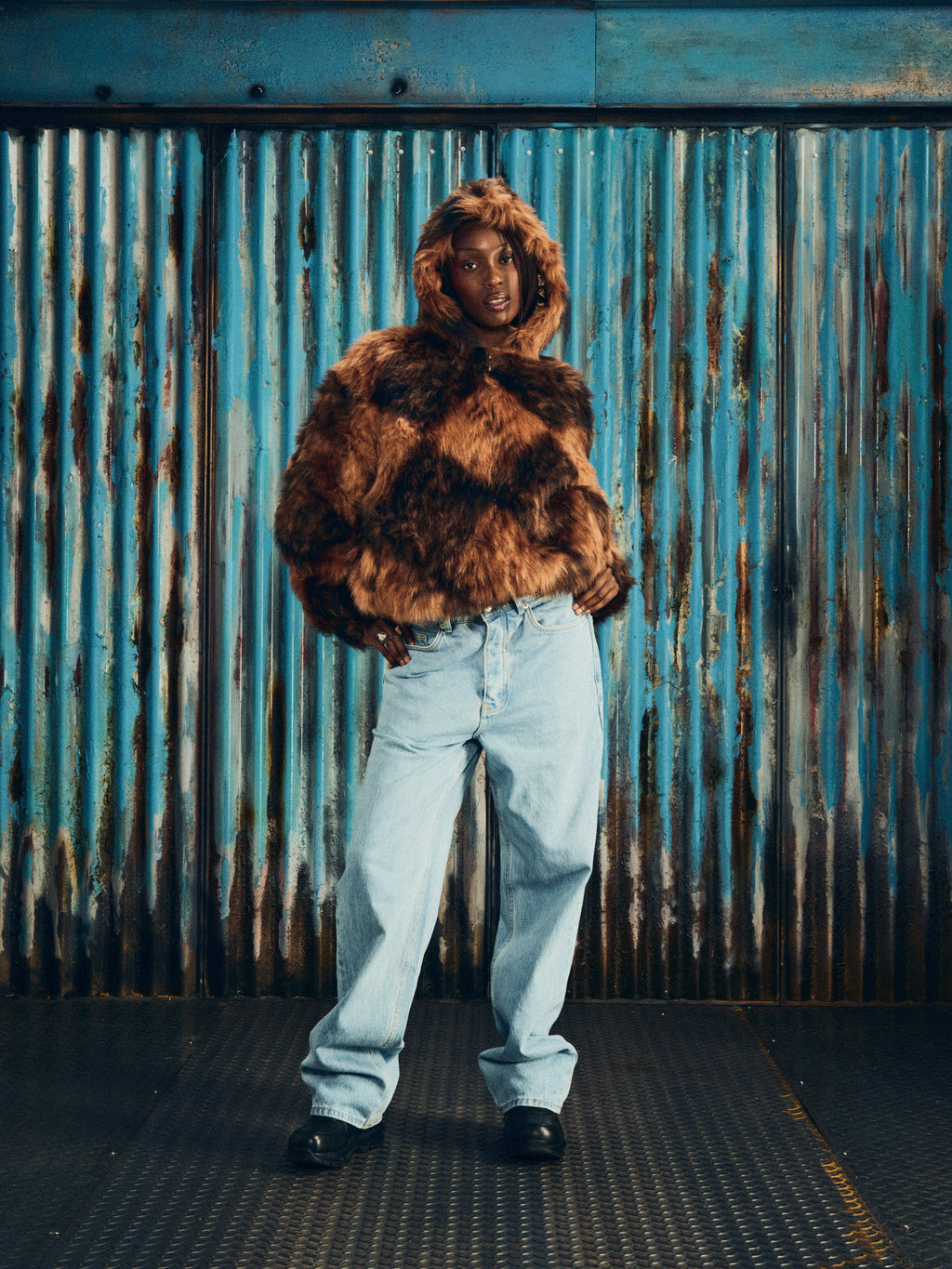 DIAMOND HOODED FUR JACKET [BROWN] CRTZRTW