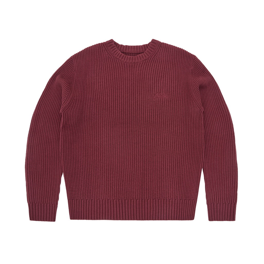 CROCHET APPLIQUE KNIT CREW [BURGUNDY] CRTZRTW