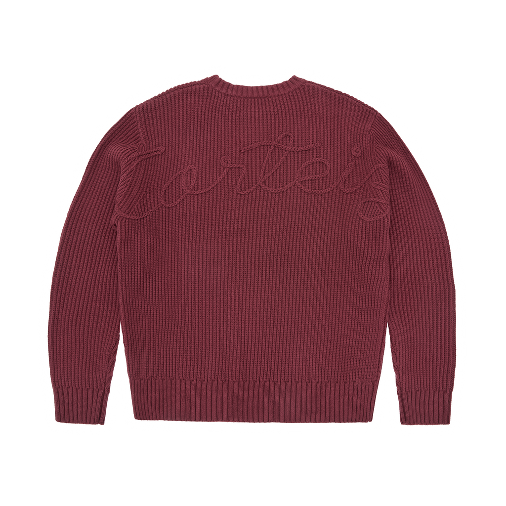 CROCHET APPLIQUE KNIT CREW [BURGUNDY] CRTZRTW