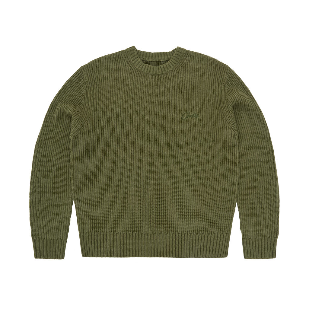 CROCHET APPLIQUE KNIT CREW [KHAKI] CRTZRTW