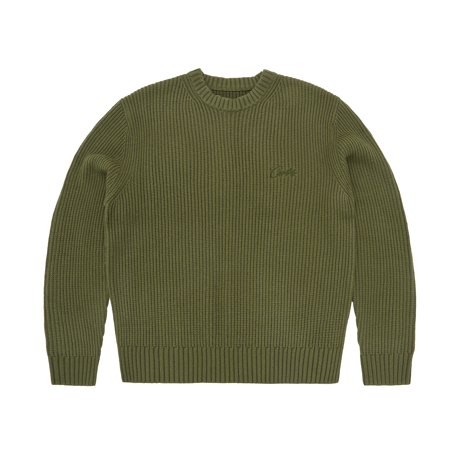 CROCHET APPLIQUE KNIT CREW [KHAKI] CRTZRTW