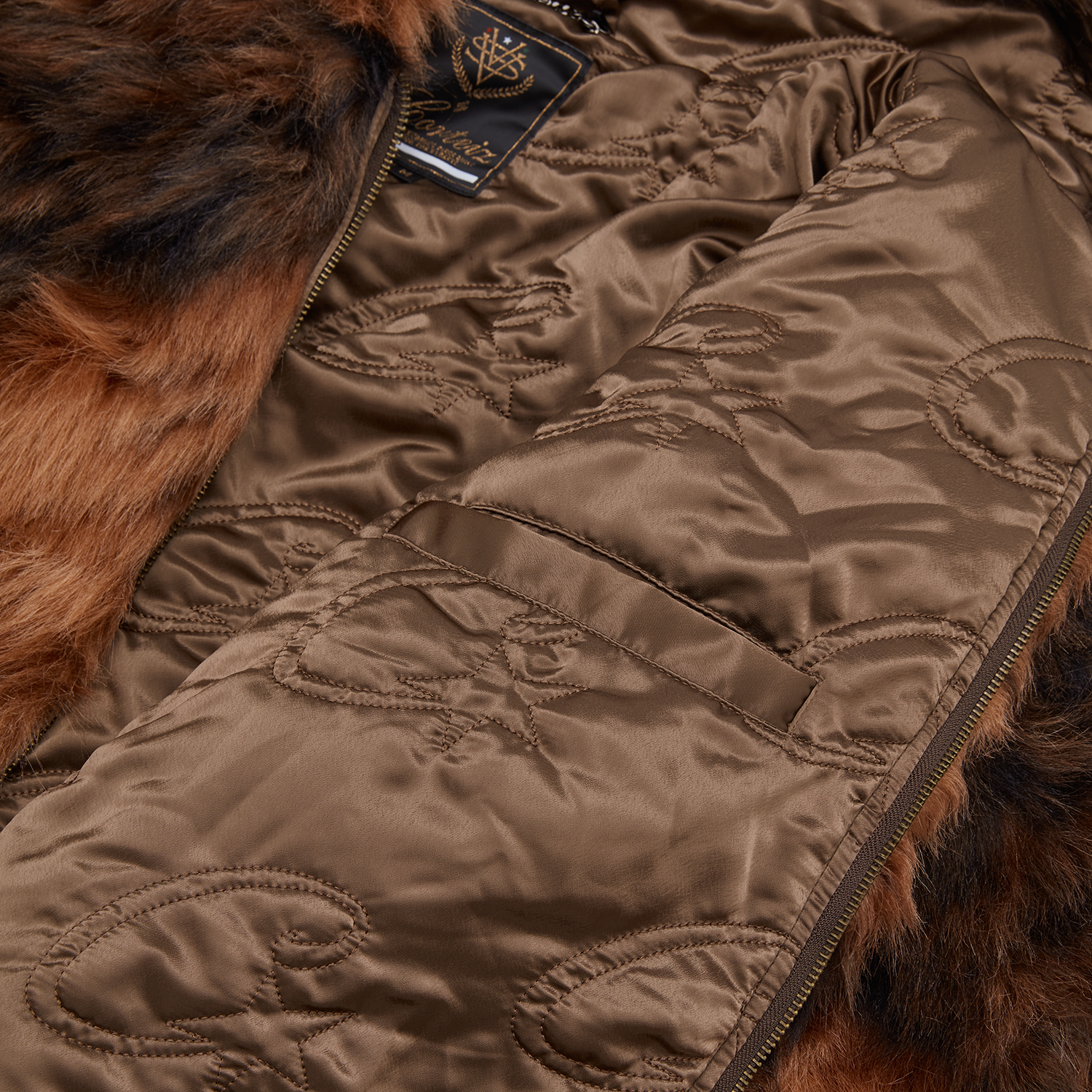 DIAMOND HOODED FUR JACKET [BROWN] CRTZRTW