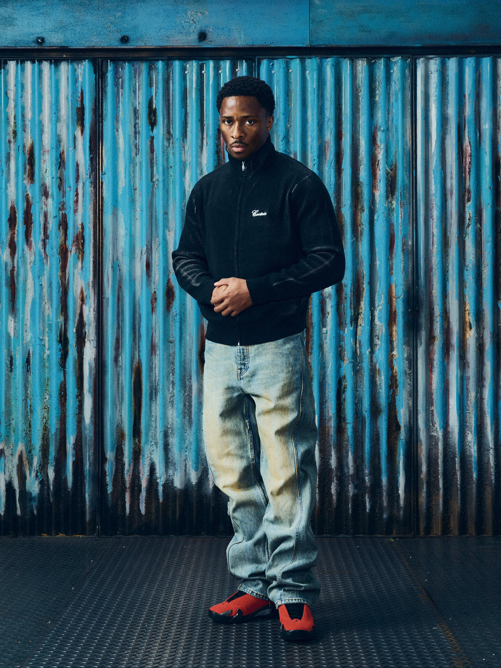 2 TONE RIBBED KNIT ZIP UP [BLACK] CRTZRTW