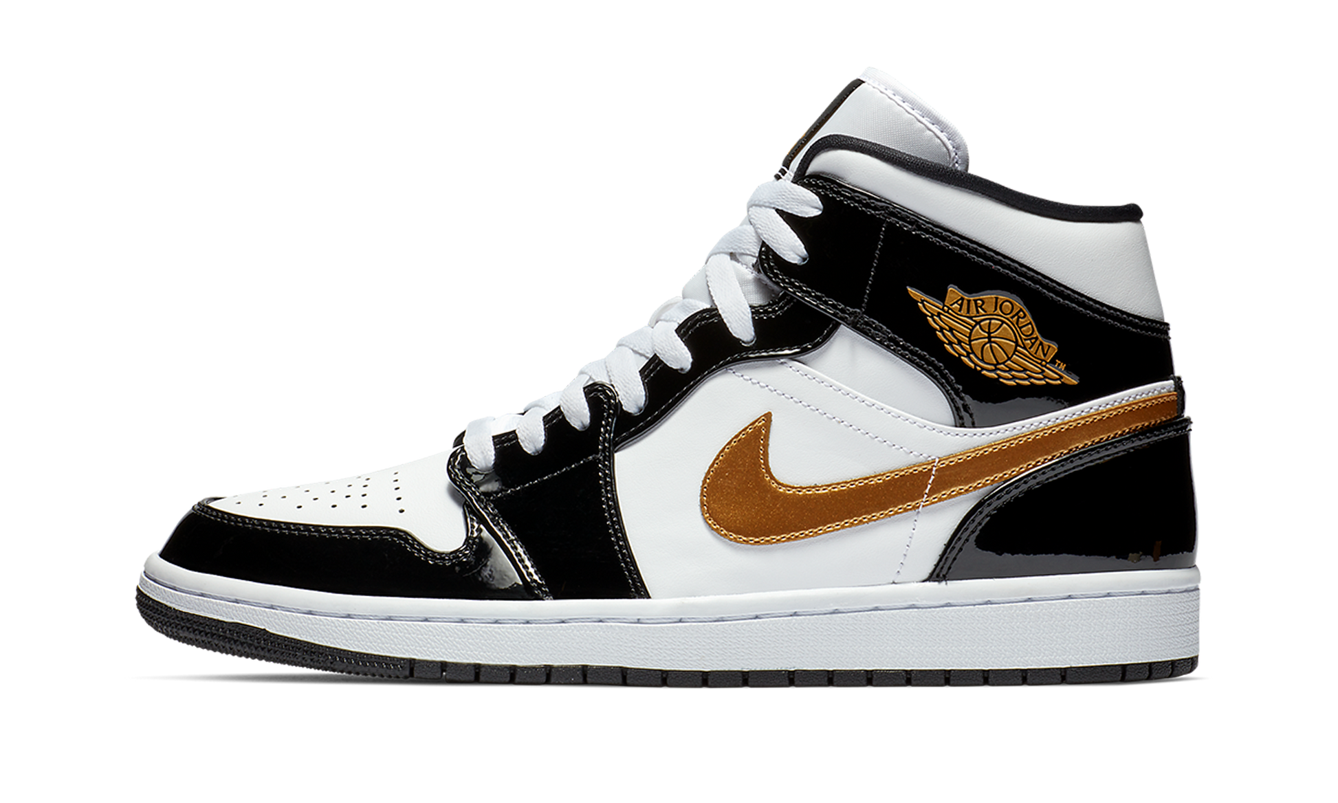 Air Jordan 1 Mid SE "Black Gold Patent Leather" 852542 007